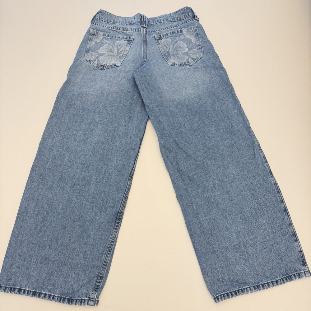 Hollister Low Rise Super Baggy Jeans W25 Light Wash Wide Leg Y2K Floral Pocket - Picture 4 of 11